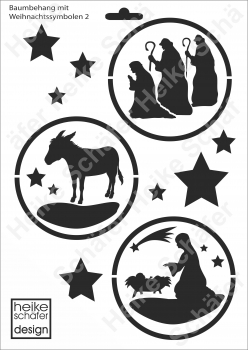 Schablone-Stencil A4 191-1032 Baumbehang mit Weihnachtssymbolen 2
